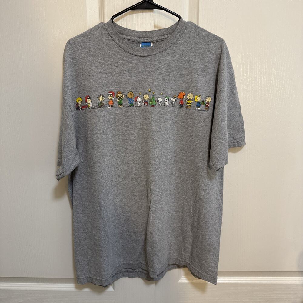Vintage Peanuts Snoopy Christmas T-Shirt Mens XL Grey Holidays Charlie Brown